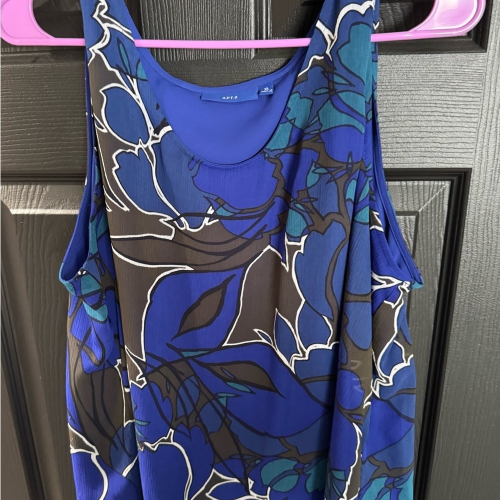 Apt. 9 Blue and Black Floral Tank Top